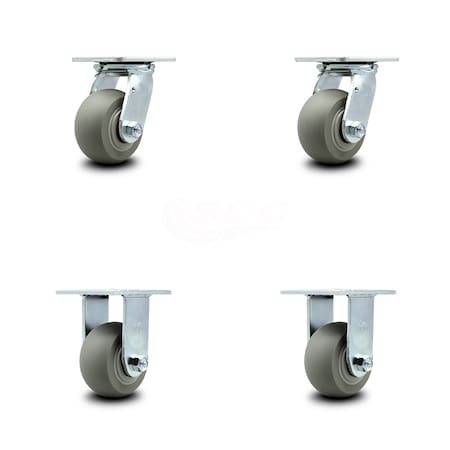 Service Caster 4 Inch Thermoplastic Rubber Caster Set with Ball Bearings 2 Swivel 2 Rigid SCC SCC-30CS420-TPRBD-2-R420-2